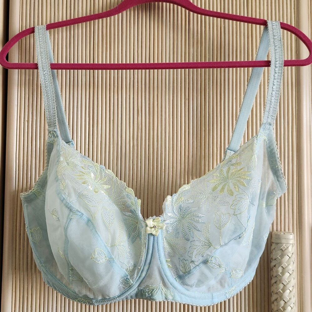 Pour Moi Bra US 36G St Tropez Blue Shimmer Floral Underwire Unpadded Coverage